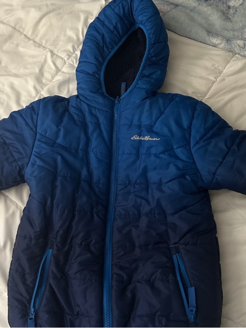 Eddie Bauer Boys' Blue Ombre Hooded Puffer Jacket